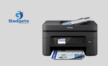 Epson ET-15000 printer with ink bottles and A3 paper format